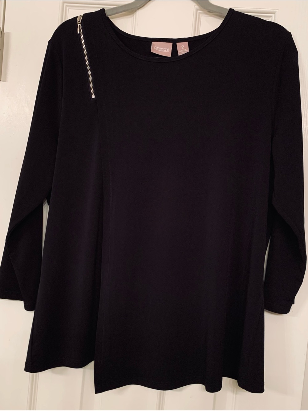 Chico's Black Long-Sleeve Zip Shoulder Top